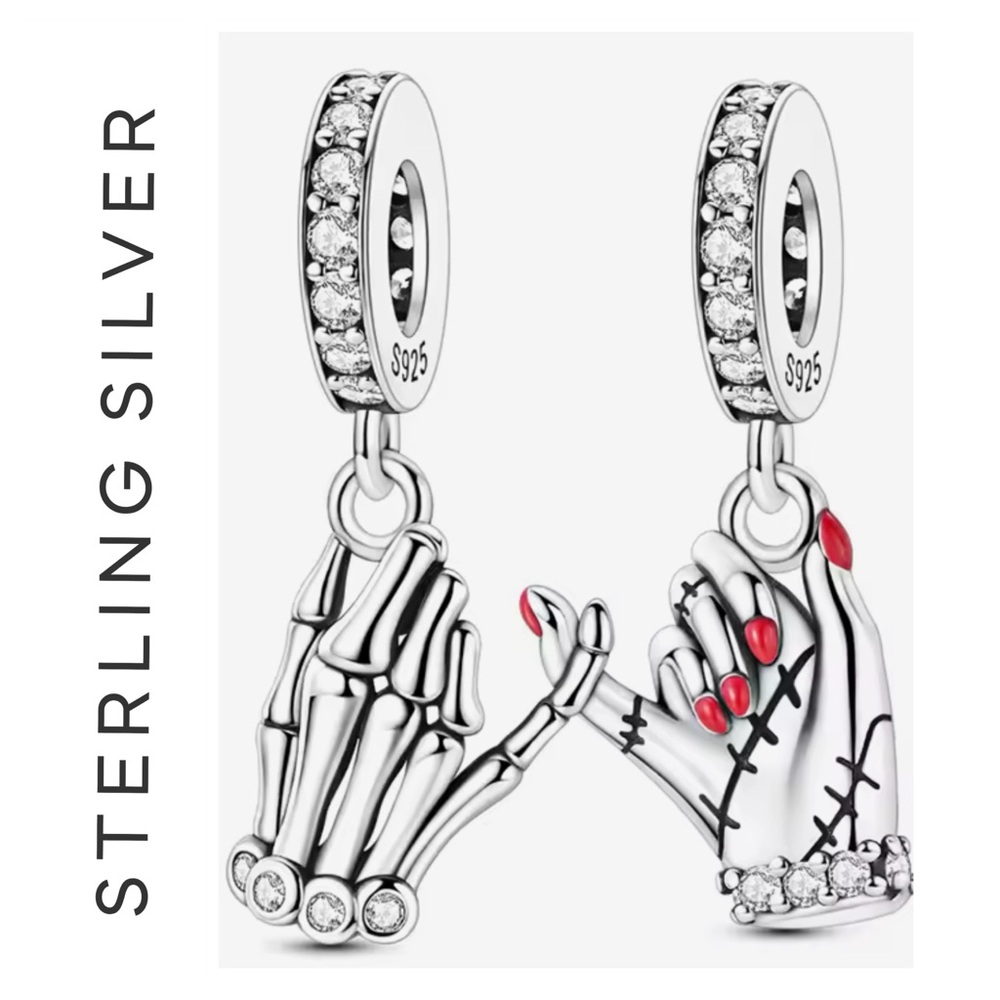 🌟 S925  Sterling Silver Pinky Promise Love Skeleton Hand Charm